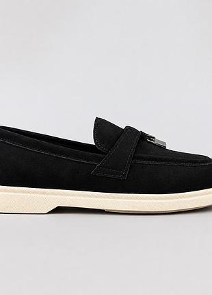 Лофери жіночі замшеві з прикрасами, чорні, осінні, матеріал еко шкіра, розмір 38 fw_004436