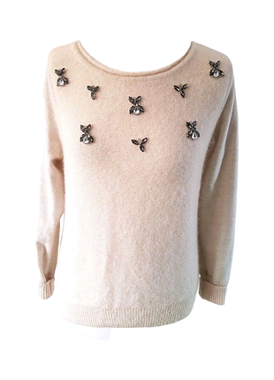Бежевый джемпер свитер mint velvet uk18 шерсть, альпака, украшен камнями