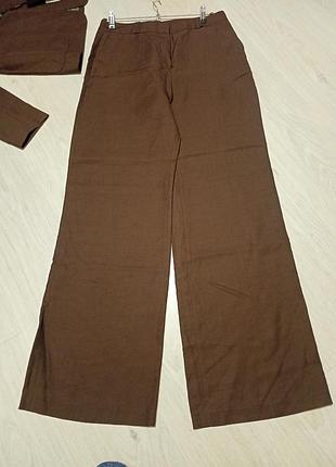 Жіночий брючний костюм massimo dutti, коричневий, віскоза, льон