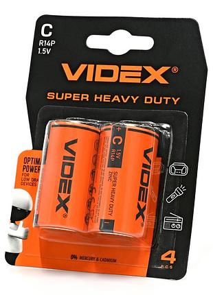 Батарейка солевая videx r14p/c 2шт blister