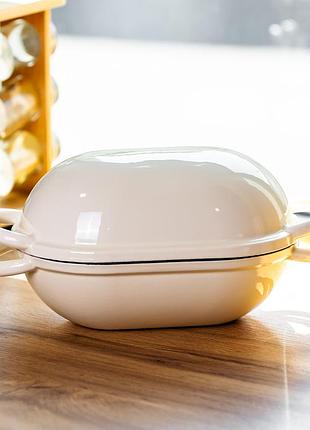 Форма-жаровня для хліба чавунна емальована 1,4 л, бежевий yiwu hp-flg-23white