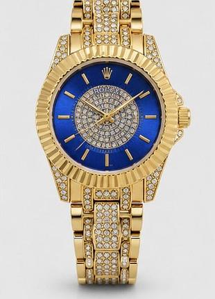Жіночий годинник rolex b36 gold-blue золотистий із синім циферблатом