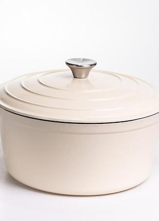 Каструля чавунна емальована 6,5 л, бежевий yiwu hp-flg-3 white