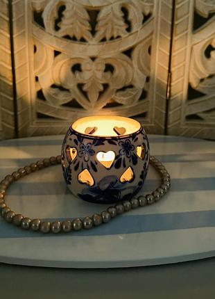 Винтажный круглый керамический подсвечник delfts blauw