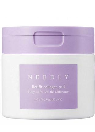 Тонер-педи з колагеном для зволоження та пружності needly retifit collagen pad, 80 шт