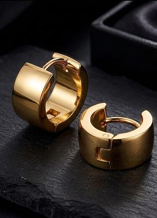 Стильные массивные серьги-кольца «bold hoops» из нержавеющей стали позолота