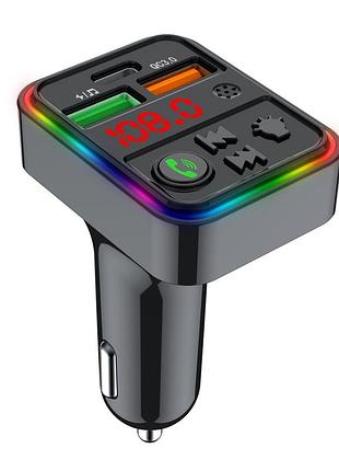 Fm модулятор havit fm821bt usb-a+usb-c pd25w rgb black
