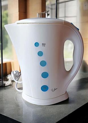 Електричний чайник пластиковий білий з блакитним 2000 вт 1,7 л my chef mc-011_blue