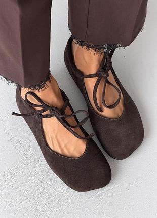 Жіночі замшеві балетки barefoot шоколад натуральна італійська замша ✨