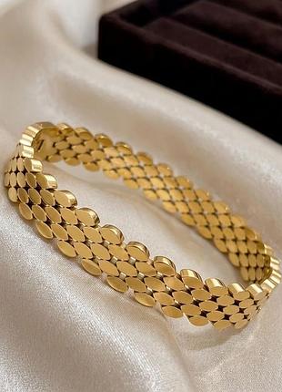 Премиум браслет «royal» из нержавеющей стали (ювелирное часовое плетение, 18k позолота)
