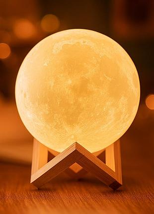Уценка! светильник-ночник 3d слой луна moon lamp на деревянной подставке 15 см (плохая упаковка 3301)