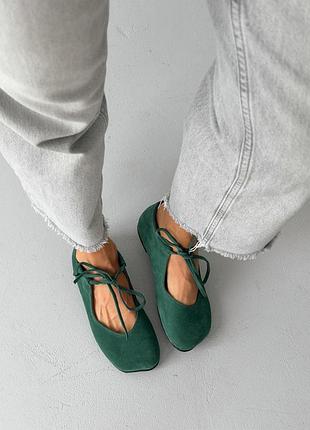 Балетки barefoot з перфорацією nikart шкіряні зелені