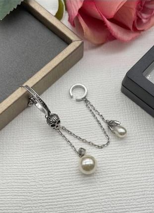 Сережок-каф alexander mcqueen skull & pearl silver люкс якість