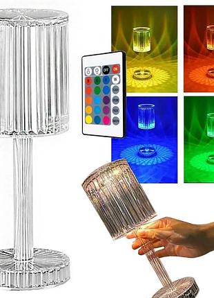 Декоративный led светильник crystal light, с пультом ду / настольная аккумуляторная лампа