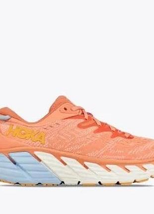 Жіночі бігові кросівки hoka one one gaviota 4 в оригінальному коралово-персиковому забарвленні (shell coral / peach parfait).розмір: 42.матеріал:ткани