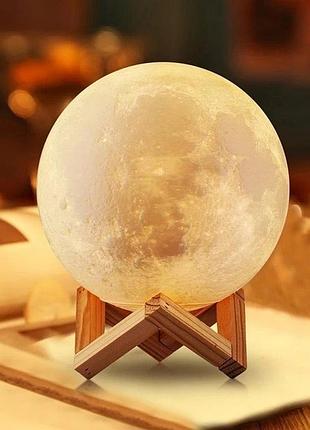 Уценка! светильник-ночник 3d слой луна moon lamp на деревянной подставке 15 см (плохая упаковка 2792)