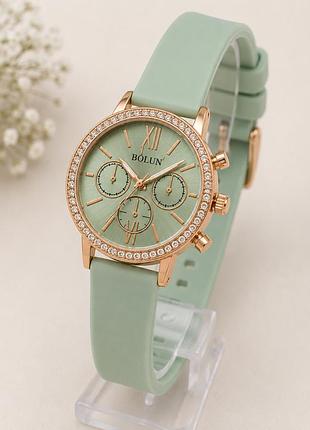 Жіночий годинник bolun sh6681g rose gold-green рожеве золото зелений