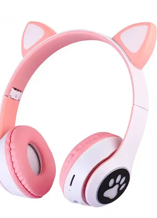 Беспроводные наушники с кошачьими ушками cat mz-023 гарнитура rgb подсветкой fm microsd розовые