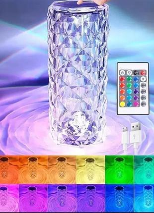 Настільна акумуляторна лампа з пультом 22 см нічник троянда з пультом rgb crystal rose.