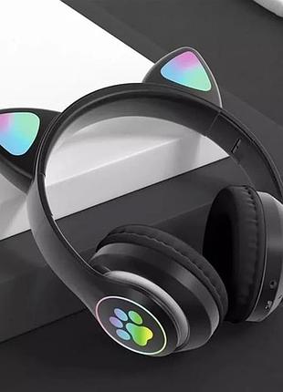 Беспроводные детские bluetooth наушники с ушками и подсветкой cat-23m черный