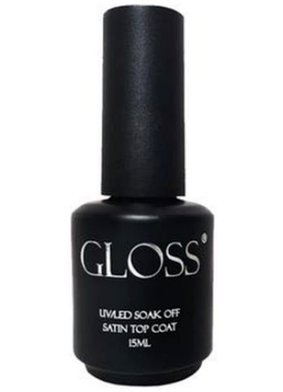Каучукове сатинове покриття для гель-лаку gloss satin top coat без липкого шару з пензлем, 15 мл.