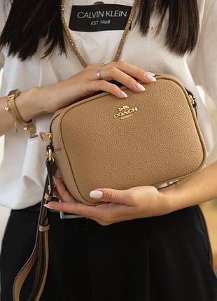 Брендовая кожаная сумочка через плечо женская сумка кросс боди coach городская кросс боди для девушки коуч бежевый
