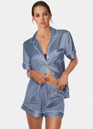Женская шелковая атласная пижама с шортами синяя( размеры 42-54 xs-xxxl) xl