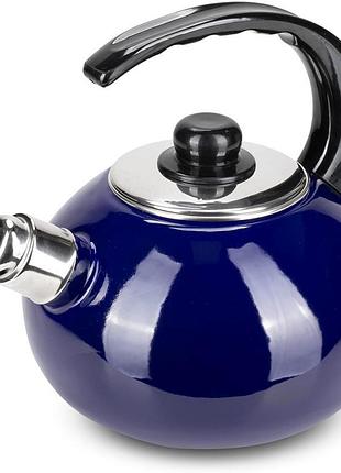 Чайник емальований kamille boiling water 2.5 л синій глянець зі свистком, для всіх типів плит