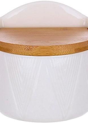 Сахарница керамическая ceram bamboo grace 12х11см белая с натуральной бамбуковой крышкой, 280 мл
