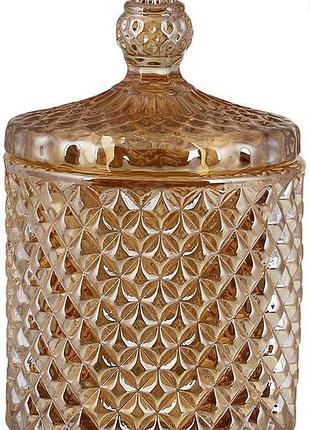 Сахарниця скляна crystal glass 300 мл амбер з кришкою, рельєфна, стилізована під кришталь
