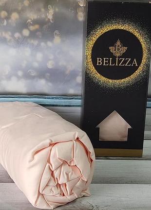 Сатиновая простынь на резинке 160х200см и 2 наволочки 50х70см, belizza "silk peach"