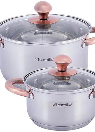 Набор 2 кастрюли kamille catalin 1.5л, 3л из нержавеющей стали с мерной шкалой