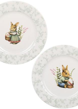Набор 6 тарелок фарфоровых "floral green. пасхальный кролик" ø19см