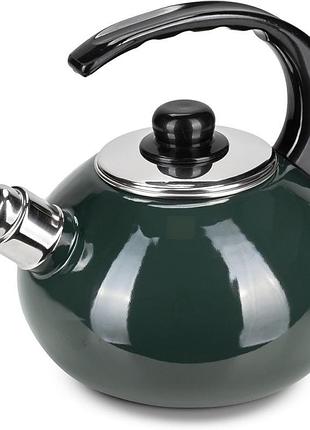 Чайник емальований kamille "boiling water" 2.5 л зі свистком, зелений глянець, для всіх типів плит