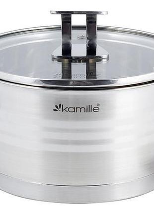 Каструля індукційна kamille casserote 3.1л з нержавіючої сталі зі скляною кришкою