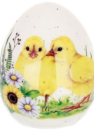 Крупное керамическое яйцо "happy easter" цыплята ø5.5х7см, декоративное яйцо