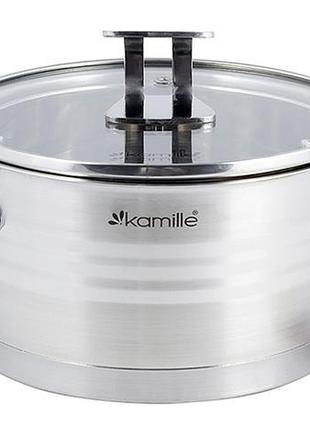 Каструля індукційна kamille casserote 2.4л з нержавіючої сталі зі скляною кришкою