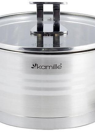 Каструля індукційна kamille casserote 5.7л з нержавіючої сталі зі скляною кришкою