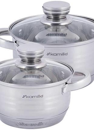 Набір 2 каструлі kamille desiree 1.5л, 2л з нержавіючої сталі з мірною шкалою
