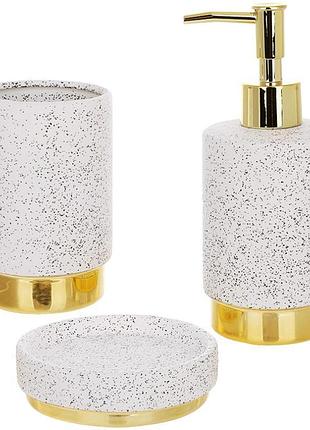 Набор аксессуаров для ванной bright bath white granite & gold 3 предмета, керамика