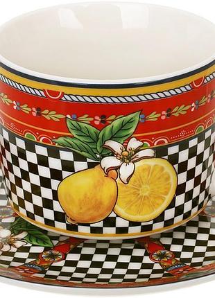 Чашка з блюдцем порцелянові sicilia "limoni" (лимони) 220мл, у подарунковій коробці