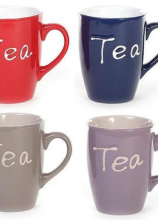 Кружка керамическая shabby chic "tea" 330мл, высокие стенки, для горячих напитков, разные цвета