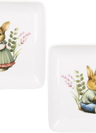 Набор 6 тарелок фарфоровых "floral green. пасхальный кролик" 15х15см