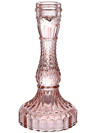 Набір 12 скляних свічників "crystal glass" 17см, ніжно-рожевий