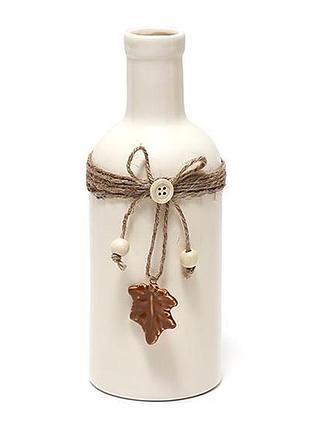 Керамическая ваза shabby chic белая, высота 23 см, диаметр 9.4 см, с веревкой и пуговицей
