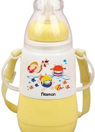 Бутылка детская для кормления fissman babies "кумменное купание" 150мл с ремешком, желтая