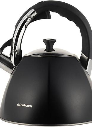 Чайник ofenbach augsburg black 3.2л со свистком, нержавеющая сталь, черный, для всех типов плит