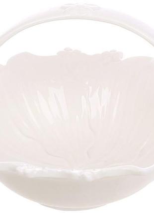 Конфетница фарфоровая white city flower ø15.5см с ручкой, белая сервировочная пиала для конфет