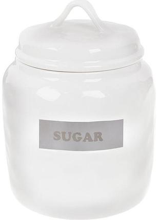 Банка для сахара necollie "sugar" 1500 мл белая фарфоровая с надписью, емкость для хранения