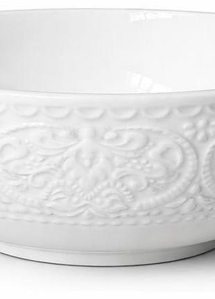 Набір 2 порцелянових салатників "dentelle blanche" 1250мл білі з об'ємним орнаментом